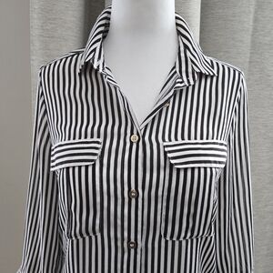 H&M Stripped Button Down Shirt, Black & White, Size 4